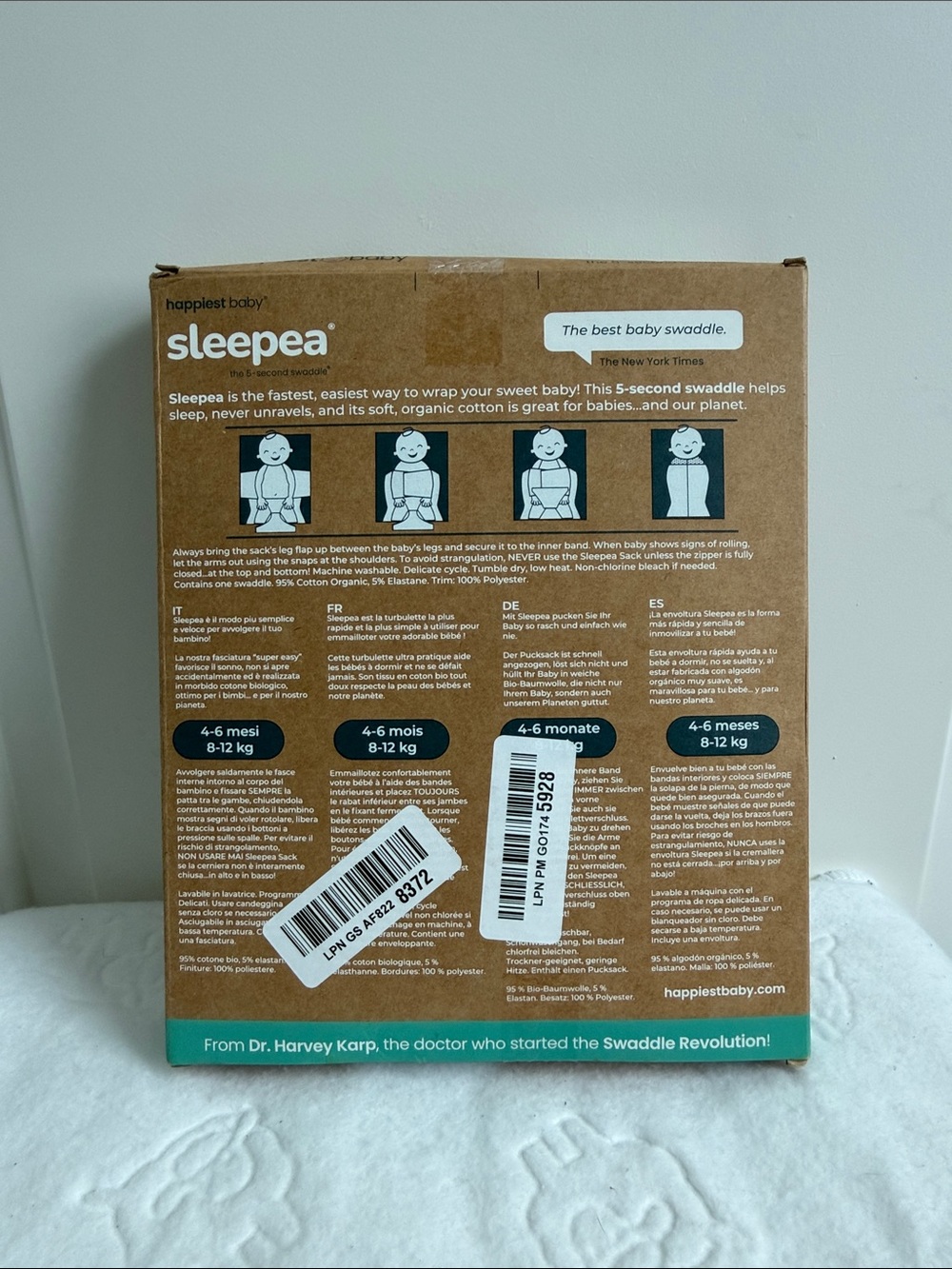 Happiest Baby Sleepea 5-Second Swaddle Ivory Cherries Size L 4-6 months - Picture 2 of 2